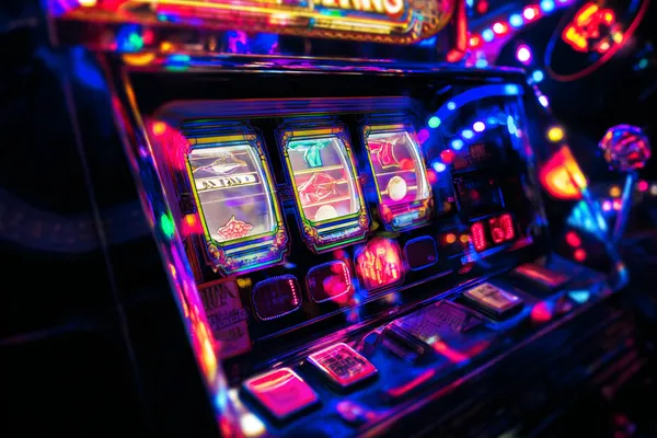 Um homem comemorando uma vitória em seu laptop enquanto símbolos de jogos flutuam ao redor, capturando a emoção dos jogos 83W.